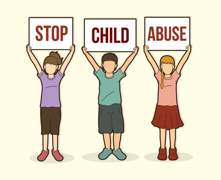Stop Child abuse ,Children with sign board graphic vector.のイラスト素材