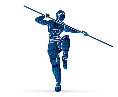 Kung Fu with quarterstaff action cartoon graphic vector.のイラスト素材