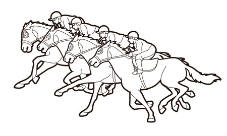 Group of Jockeys riding horse, sport competition cartoon sport graphic vectorのイラスト素材