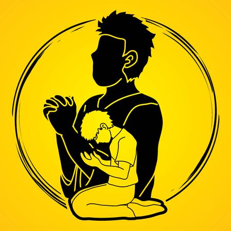 Prayer, Christian praying ,Praise God, Worship cartoon graphic vector.のイラスト素材