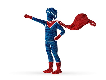 Little Super Hero Boy standing with costume cartoon graphic vector.のイラスト素材