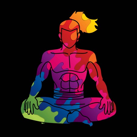 Samurai warrior sitting cartoon graphic vector.のイラスト素材