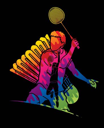 Badminton player action cartoon graphic vectorのイラスト素材