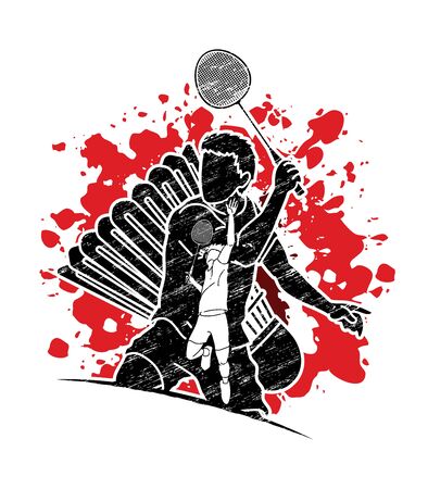 Badminton player action cartoon graphic vector.のイラスト素材