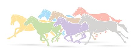 Group of horses running cartoon graphic vector.のイラスト素材