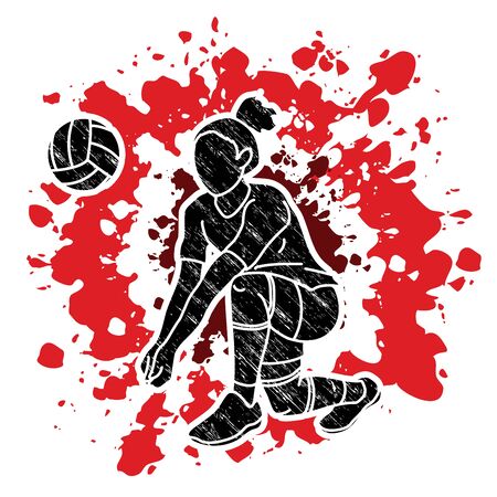 Woman volleyball player action cartoon graphic vectorのイラスト素材