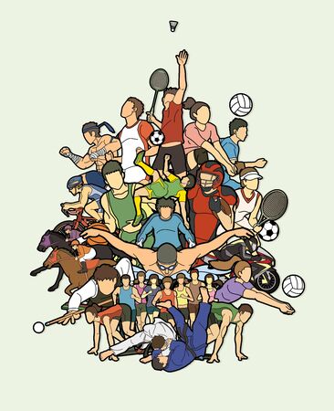 Sport Players, Different sports , Sport mix action cartoon graphic vector.のイラスト素材