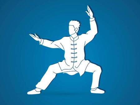 Kung fu action ready to fight cartoon graphic vector.のイラスト素材