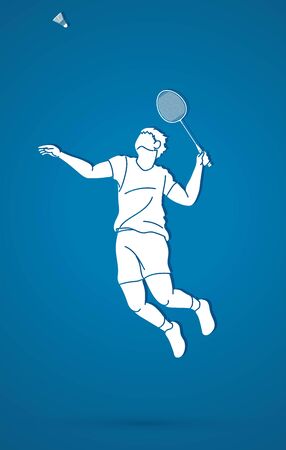 Badminton player action cartoon graphic vector.のイラスト素材