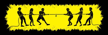 Children playing tug of war cartoon graphic vector