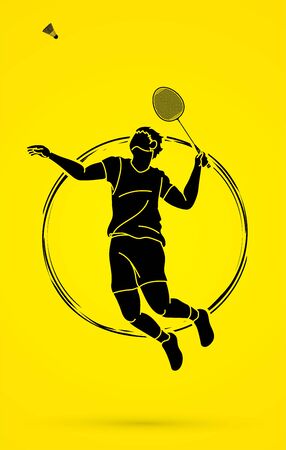 Badminton player action cartoon graphic vector.のイラスト素材