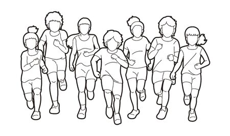 Group of Children running together cartoon graphic vectorのイラスト素材