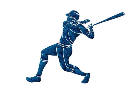 Baseball player action cartoon graphic vector.