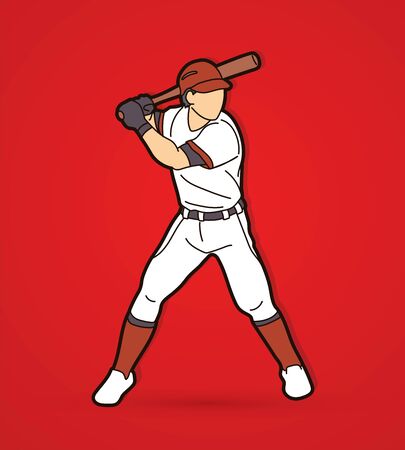Baseball player action cartoon graphic vector.のイラスト素材