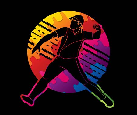 Cricket bowler sport player action cartoon graphic vectorのイラスト素材
