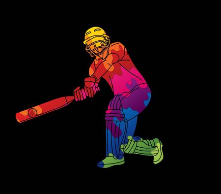 Cricket batsman sport player action cartoon graphic vectorのイラスト素材