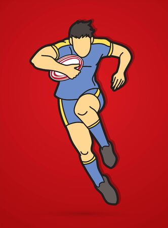 Rugby player action, cartoon sport graphic vectorのイラスト素材