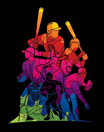 Baseball players action cartoon sport graphic vectorのイラスト素材