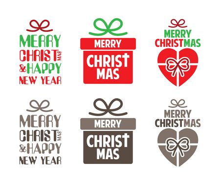Merry Christmas text designed with gift box and bow cartoon graphic vectorのイラスト素材