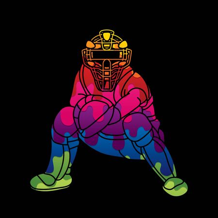 Baseball player action cartoon sport graphic vector.のイラスト素材