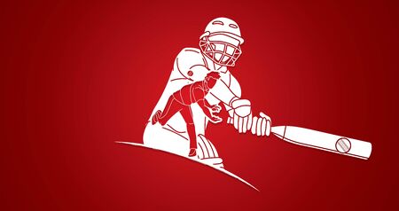 Group of Cricket players action cartoon sport graphic vector.のイラスト素材