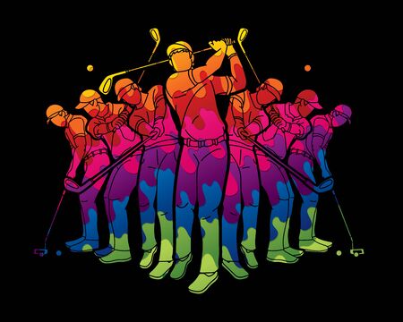 Group of Golf players action cartoon sport graphic vector.のイラスト素材