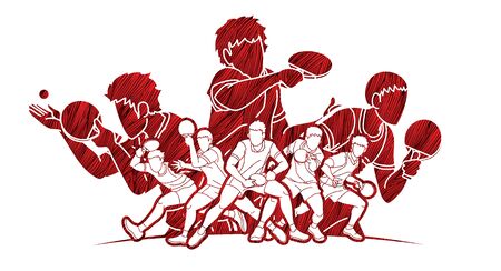 Group of players, Table Tennis players action cartoon sport graphic vector.のイラスト素材