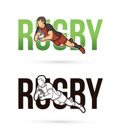 Font Rugby with rugby player action cartoon sport graphic vector.のイラスト素材