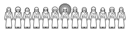 Jesus and twelve disciples cartoon graphic vectorのイラスト素材