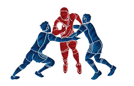 Group of Rugby players action cartoon sport graphic vector.のイラスト素材