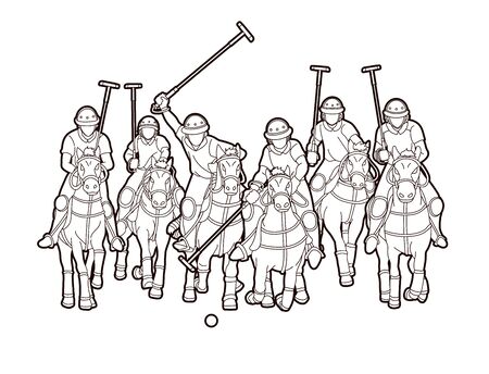 Group of Horses Polo players action sport cartoon graphic vector.のイラスト素材