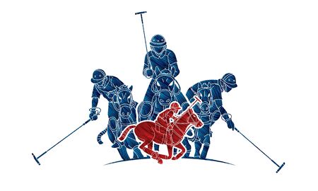 Group of Horses Polo players action sport cartoon graphic vector.のイラスト素材