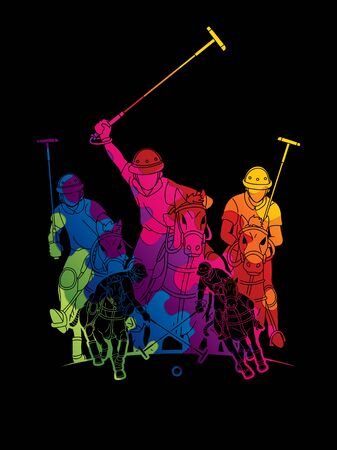 Horses Polo players action cartoon cartoon graphic vectorのイラスト素材