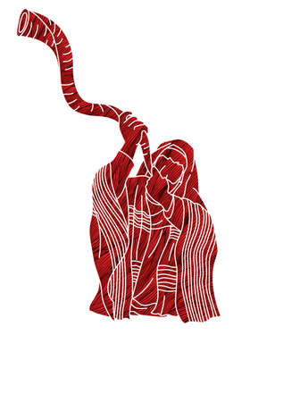 Jewish blowing the Shofar horn cartoon graphic vectorのイラスト素材