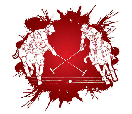 Horses Polo players action cartoon cartoon graphic vectorのイラスト素材