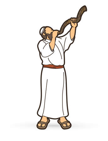 Feast of trumpets Jewish blowing the shofar horn cartoon graphic vectorのイラスト素材
