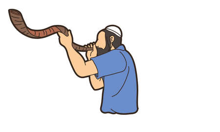 Feast of trumpets Jewish blowing the shofar horn cartoon graphic vectorのイラスト素材