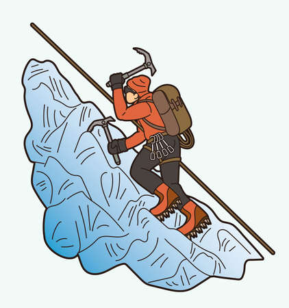 Hiker climbing mountain hiking cartoon graphic vectorのイラスト素材