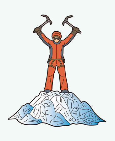 Hiker climbing mountain hiking cartoon graphic vectorのイラスト素材