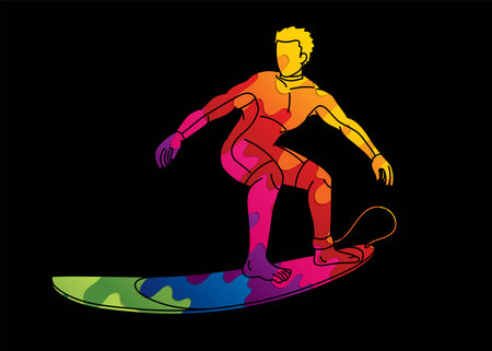 Surfer Surfing Sport Male Player Action Cartoon Graphic Vectorのイラスト素材
