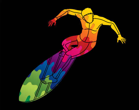 Man Surfer Surfing Sport Action Cartoon Graphic Vectorのイラスト素材