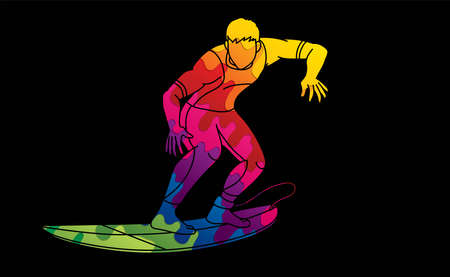 Surfing Sport Man Surfer Action Cartoon Graphic Vectorのイラスト素材