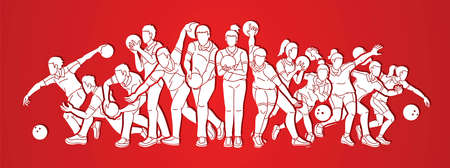 Group of Bowler Bowling Sport Players Action Cartoon Graphic Vectorのイラスト素材