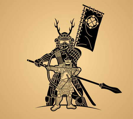 Samurai Warrior with Weapon Ronin Action Ready to Fight Cartoon Graphic Vectorのイラスト素材