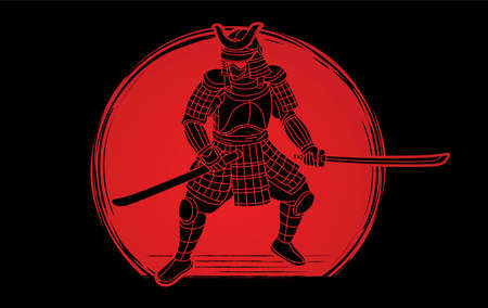 Samurai Warrior with Weapon Bushido Action Ready to Fight Cartoon Graphic Vectorのイラスト素材