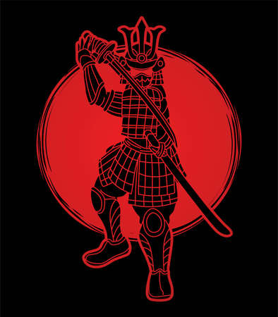 Samurai Warrior with Weapon Bushido Action Ready to Fight Cartoon Graphic Vectorのイラスト素材
