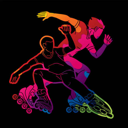 Group of Roller blade Players Extreme Sport Action Cartoon Graphic Vectorのイラスト素材