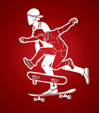 Skateboarder Playing Together Group of Skateboard Players Extreme Sport Actionのイラスト素材