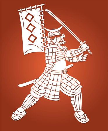 Samurai Warrior or Ronin with Armor and Weapon Japanese Fighter Action Cartoon Graphic Vectorのイラスト素材
