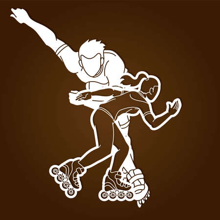 Group of Roller blade Players Action Vector